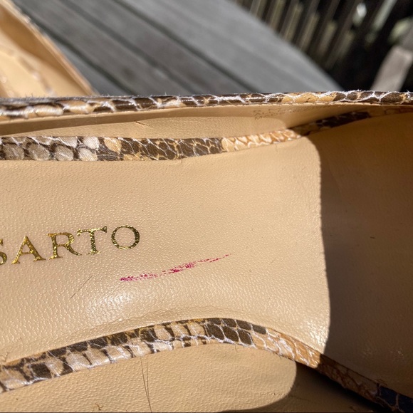 🍂 FRANCO SARTO PEEP TOE SNAKESKIN TAN PUMPS! - Picture 10 of 14
